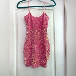 Lucy In The Sky Los Angelas Iradescent Sequin Bodycon Dress Pink XS New